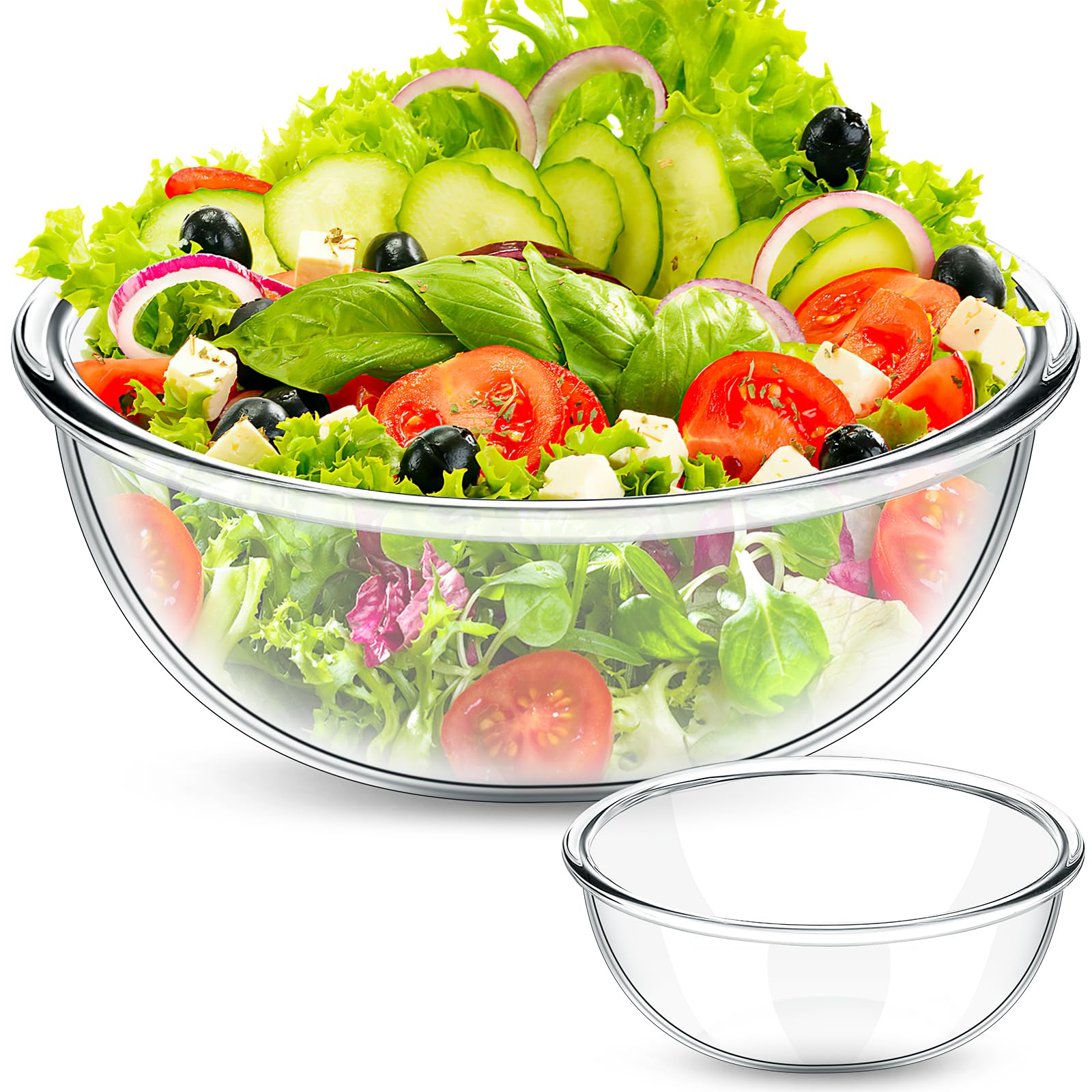 6 Quart Glass Mixing Bowls, Large Glass Salad Serving Bowl, Clear